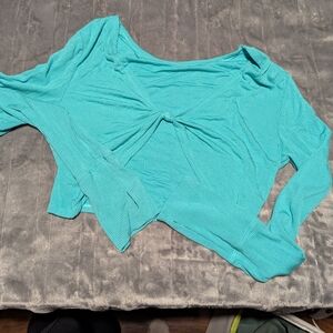 Aerie Teal Twist Front Long Sleeve Top